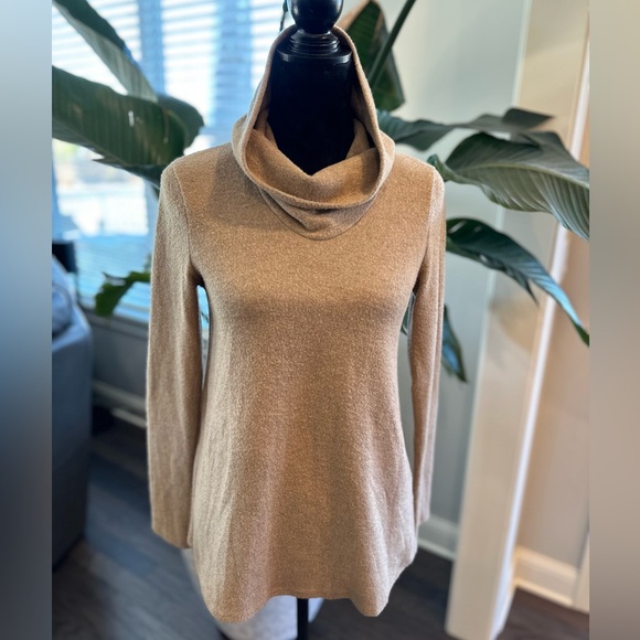 MOA MOA Open Tie Back Sweater Cowlneck Turtleneck Women Small Tan - Picture 3 of 10